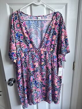 Leilani Colorful Floral Caftan cover-up dress new